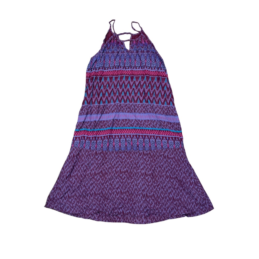 Prana Nari Dress Black Cherry Laurel Purple Ikat Halter Women Medium M Beachy - Picture 2 of 10